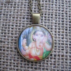 Ganesha Glass Cabochon Pendant Necklace